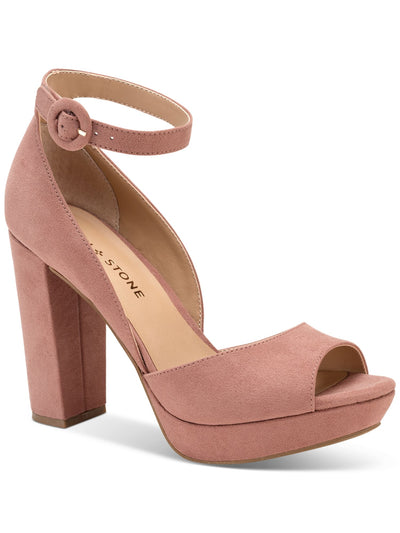 SUN STONE Womens Pink Padded Goring Ankle Strap Breathable Reeta Round Toe Block Heel Buckle Heeled Sandal 8.5 M