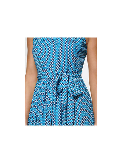 DKNY Womens Blue Zippered Lined Tie Belt Gathered Sleeveless Halter Midi Fit + Flare Dress 6