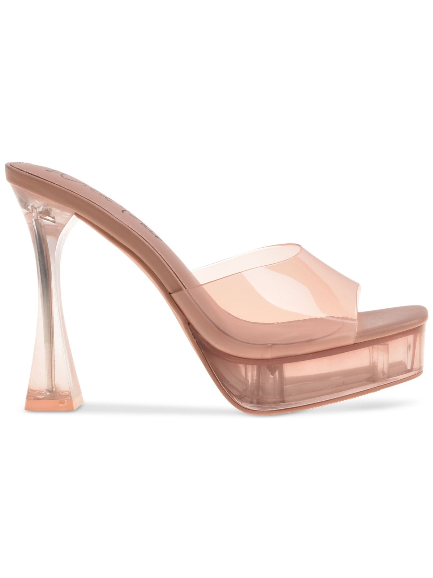 WILD PAIR Womens Pink Translucent 1" Platform Padded Slip Resistant Regeena Square Toe Flare Slip On Dress Heeled Sandal 5 M