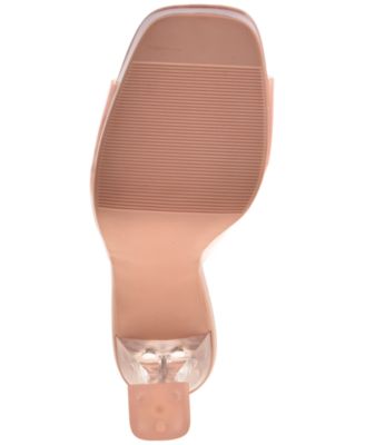 WILD PAIR Womens Pink Translucent 1" Platform Padded Slip Resistant Regeena Square Toe Flare Slip On Dress Heeled M
