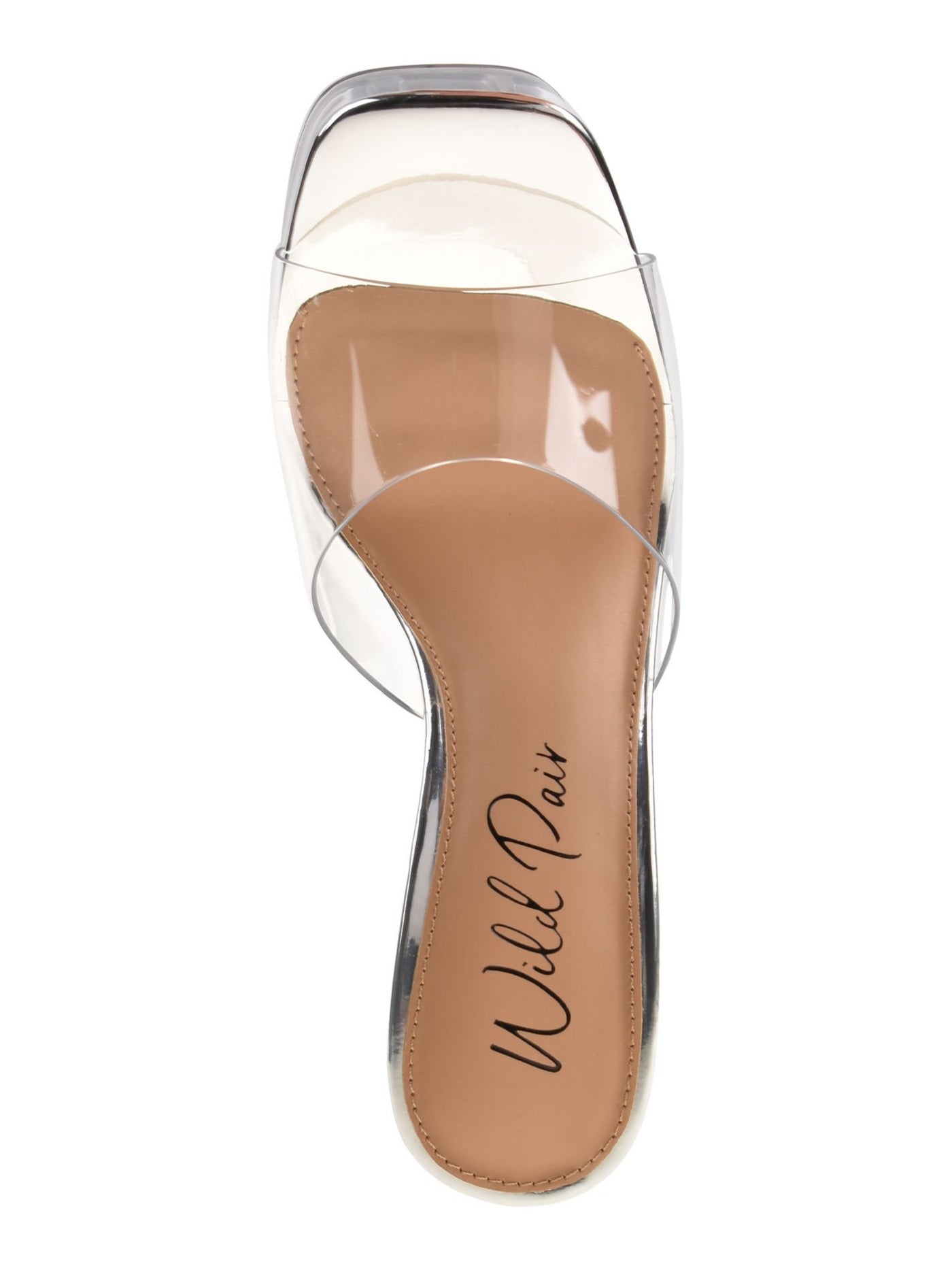 WILD PAIR Womens Clear Translucent 1" Platform Padded Slip Resistant Regeena Square Toe Flare Slip On Dress Heeled Sandal 6 M