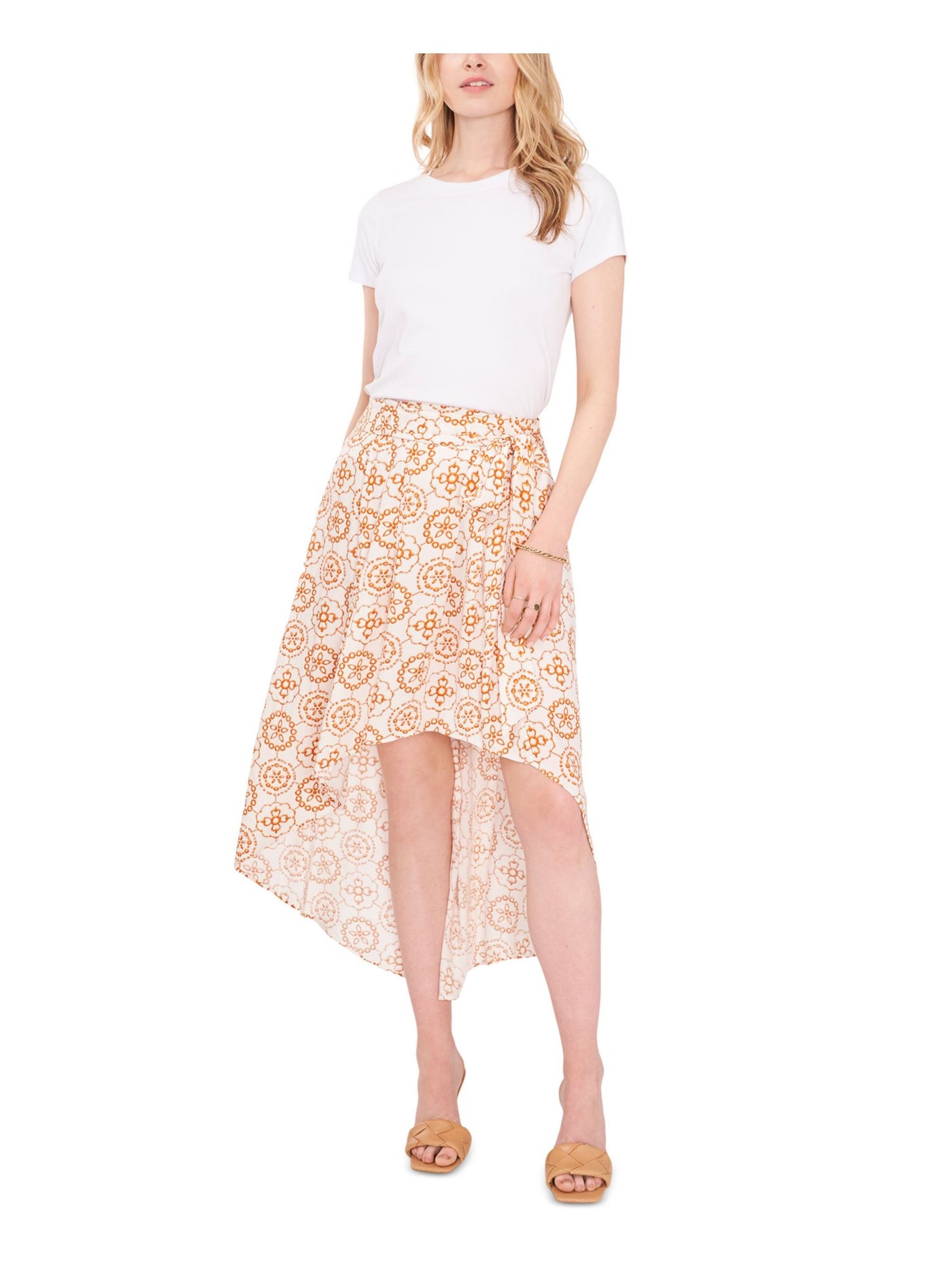 VINCE CAMUTO Womens White Printed Above The Knee Hi-Lo Skirt XS
