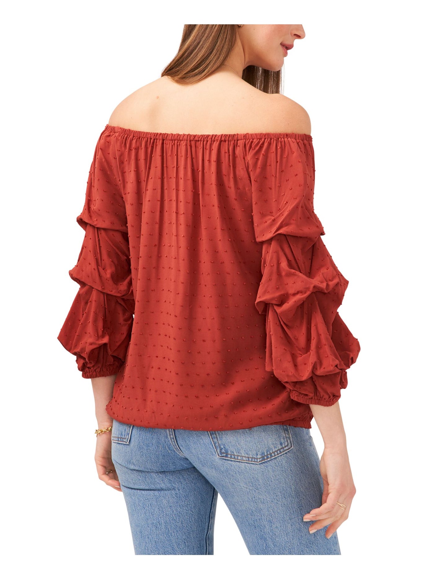 VINCE CAMUTO Womens Brown Ruffled 3/4 Sleeve Off Shoulder Party Top XS