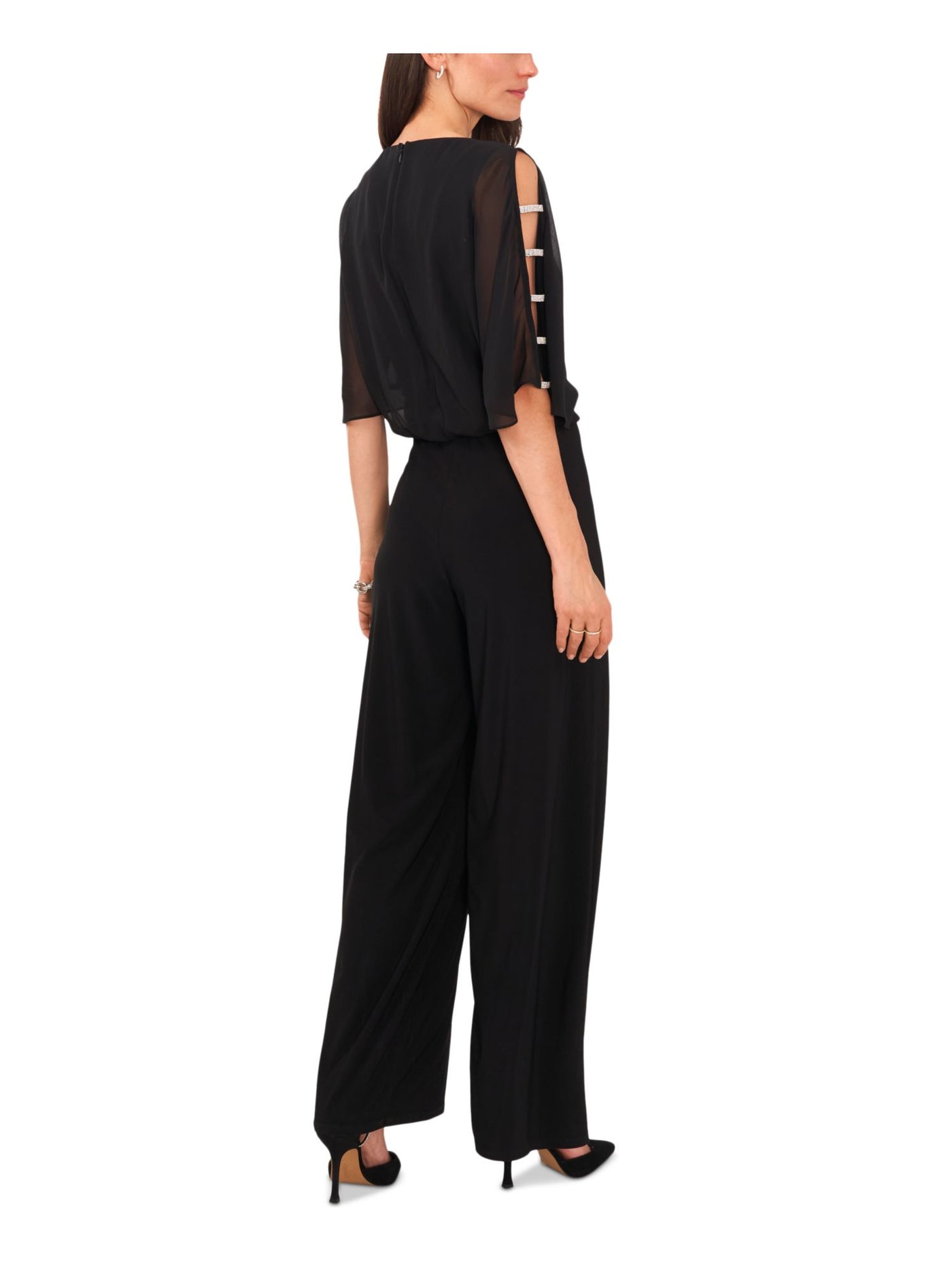 MSK Womens Black Zippered Embellished Ladder-sleeve Round Neck Party Wide Leg Jumpsuit XL