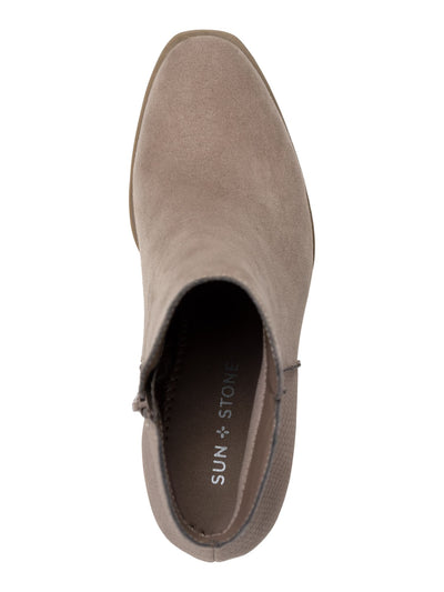 SUN STONE Womens Beige Cushioned Graceyy Round Toe Block Heel Zip-Up Booties 5.5 M
