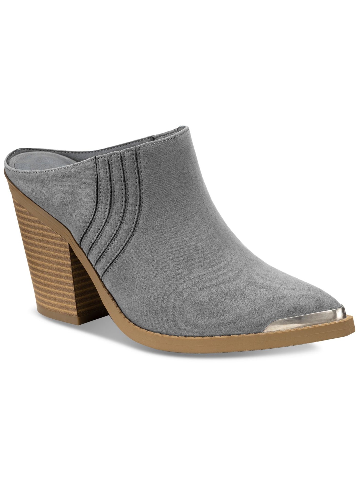 SUN STONE Womens Gray Goring Padded Deyzaa Pointed Toe Block Heel Slip On Heeled Mules Shoes 6 M