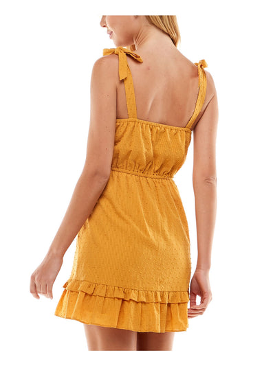 CITY STUDIO Womens Yellow Textured Ruffled Lace Insets Tie At Shoulder Sleeveless Sweetheart Neckline Mini Fit + Flare Dress Juniors XL