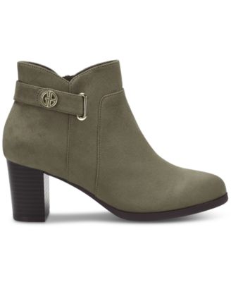 GIANI BERNINI Womens Green Hardware Strap Cushioned Artemyss Round Toe Block Heel Zip-Up Booties 6.5 M