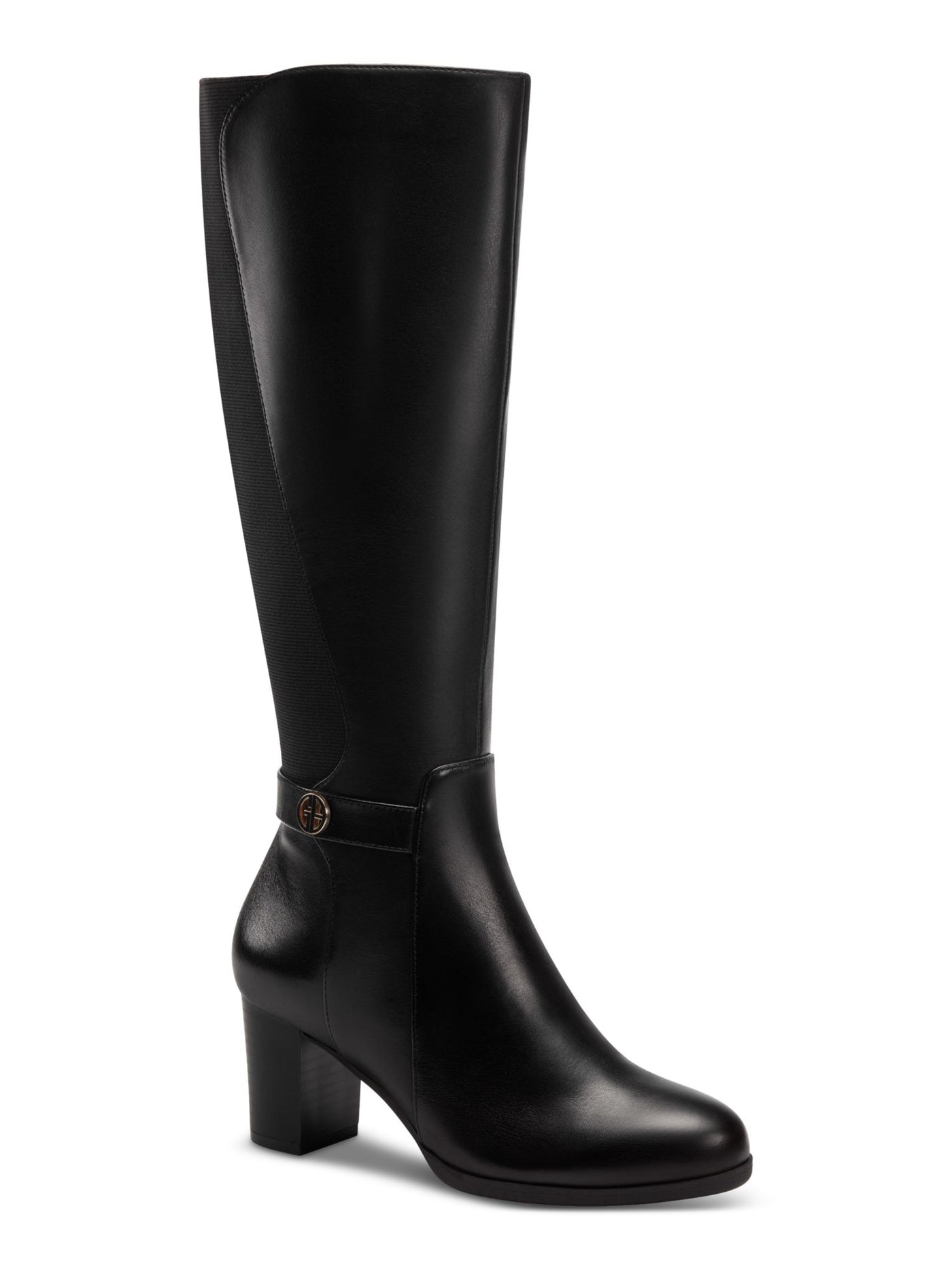 GIANI BERNINI Womens Black Buckled Strap Detail Goring Cushioned Mia Round Toe Block Heel Zip-Up Riding Boot 10 M