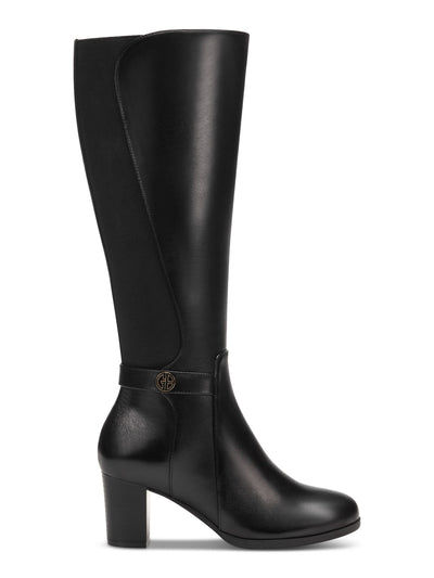 GIANI BERNINI Womens Black Buckled Strap Detail Goring Cushioned Mia Round Toe Block Heel Zip-Up Leather Riding Boot 6.5 M