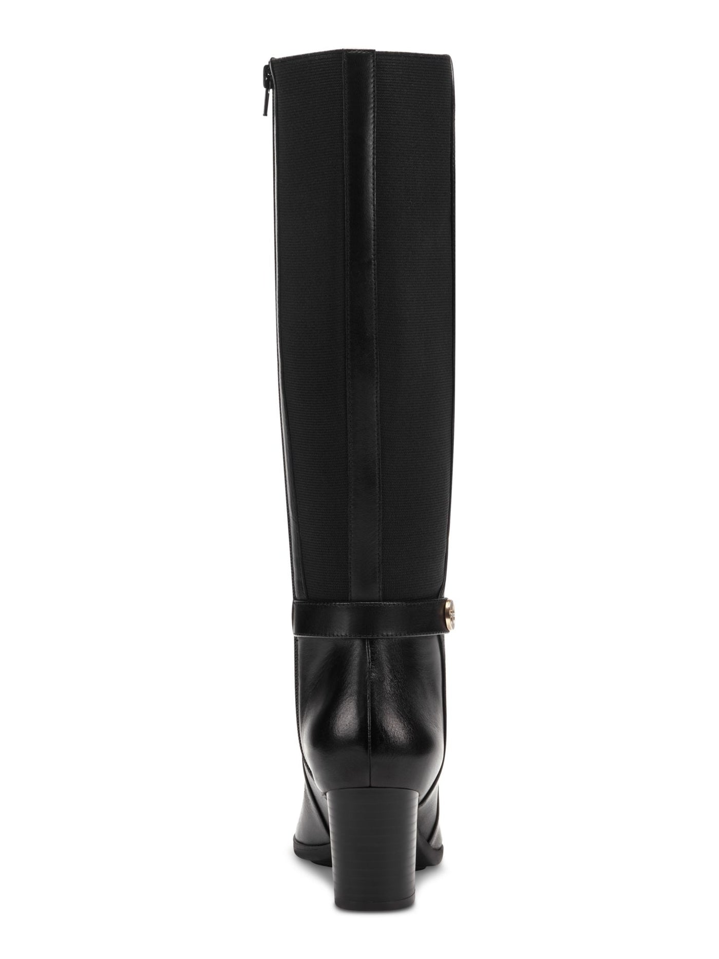 GIANI BERNINI Womens Black Buckled Strap Detail Goring Cushioned Mia Round Toe Block Heel Zip-Up Leather Riding Boot 6.5 M