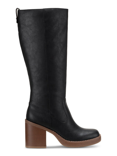 SUN STONE Womens Black Aiimee Round Toe Block Heel Zip-Up Riding Boot 6 M