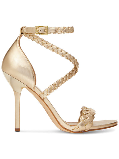 MICHAEL KORS Womens Gold Crisscross Straps Padded Ankle Strap Braided Astrid Open Toe Stiletto Buckle Dress Heeled Sandal 9.5