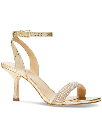 MICHAEL MICHAEL KORS Womens Gold Snake Padded Rhinestone Metallic Ankle Strap Carrie Square Toe Flare Buckle Dress Heeled Sandal 8.5 M