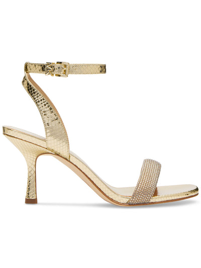 MICHAEL MICHAEL KORS Womens Gold Snake Padded Rhinestone Metallic Ankle Strap Carrie Square Toe Flare Buckle Dress Heeled Sandal 8.5 M