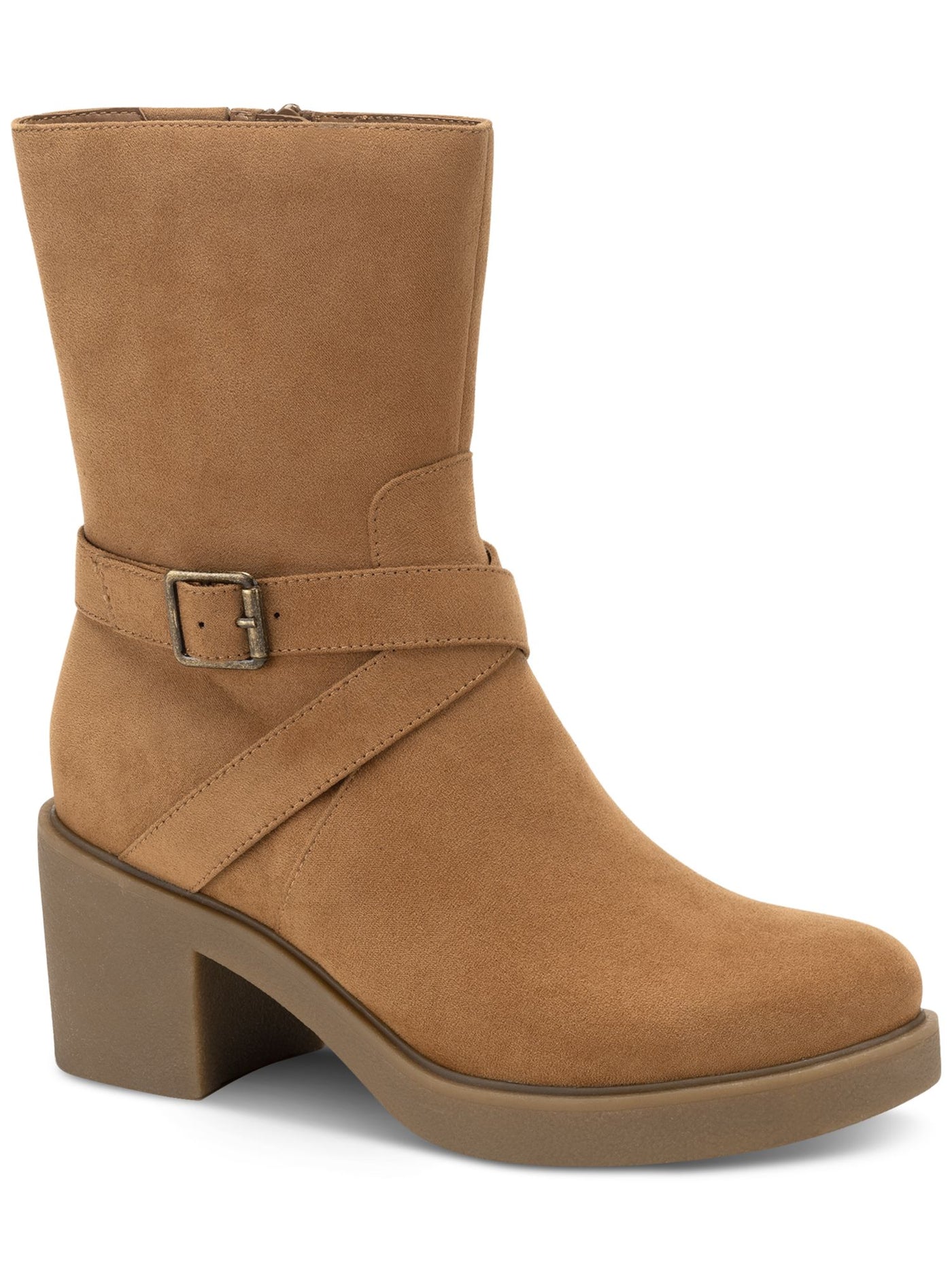 STYLE & COMPANY Womens Brown Buckle Accent Comfort Bessiee Round Toe Block Heel Zip-Up Booties 10 M