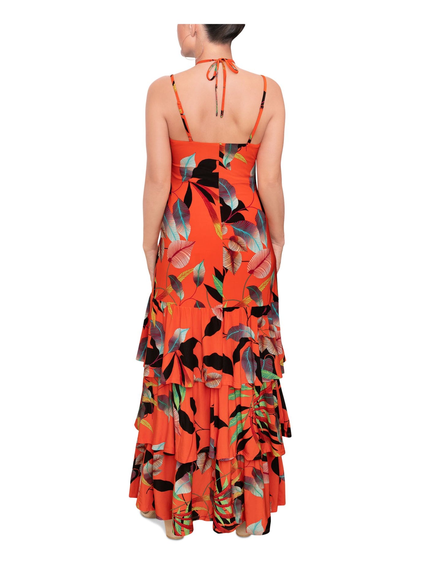 RACHEL RACHEL ROY Womens Orange Tie Printed Spaghetti Strap V Neck Maxi Sheath Dress S