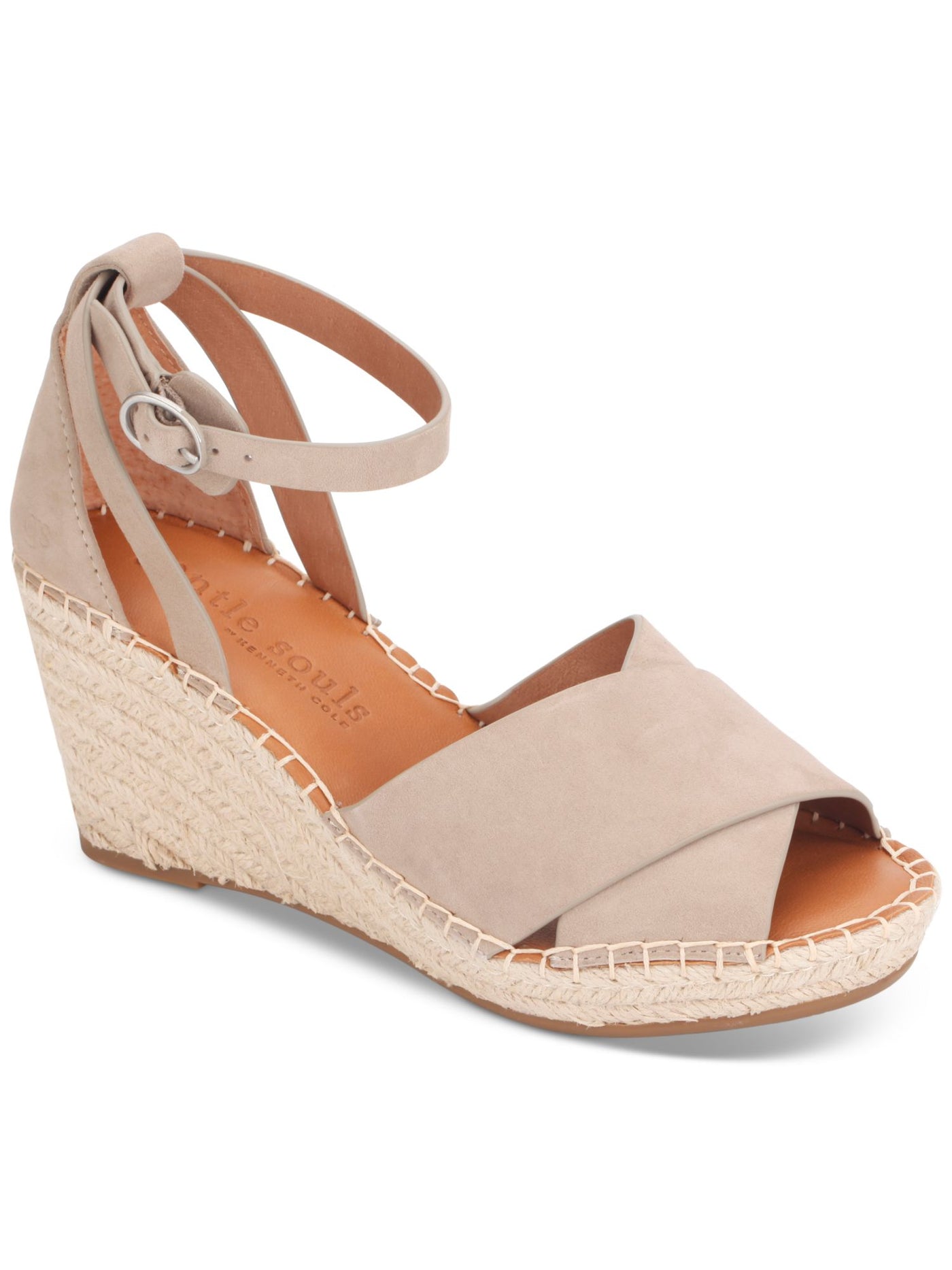 GENTLE SOULS KENNETH COLE Womens Beige Adjustable Ankle Strap Charli Peep Toe Wedge Buckle Leather Espadrille Shoes 11 M