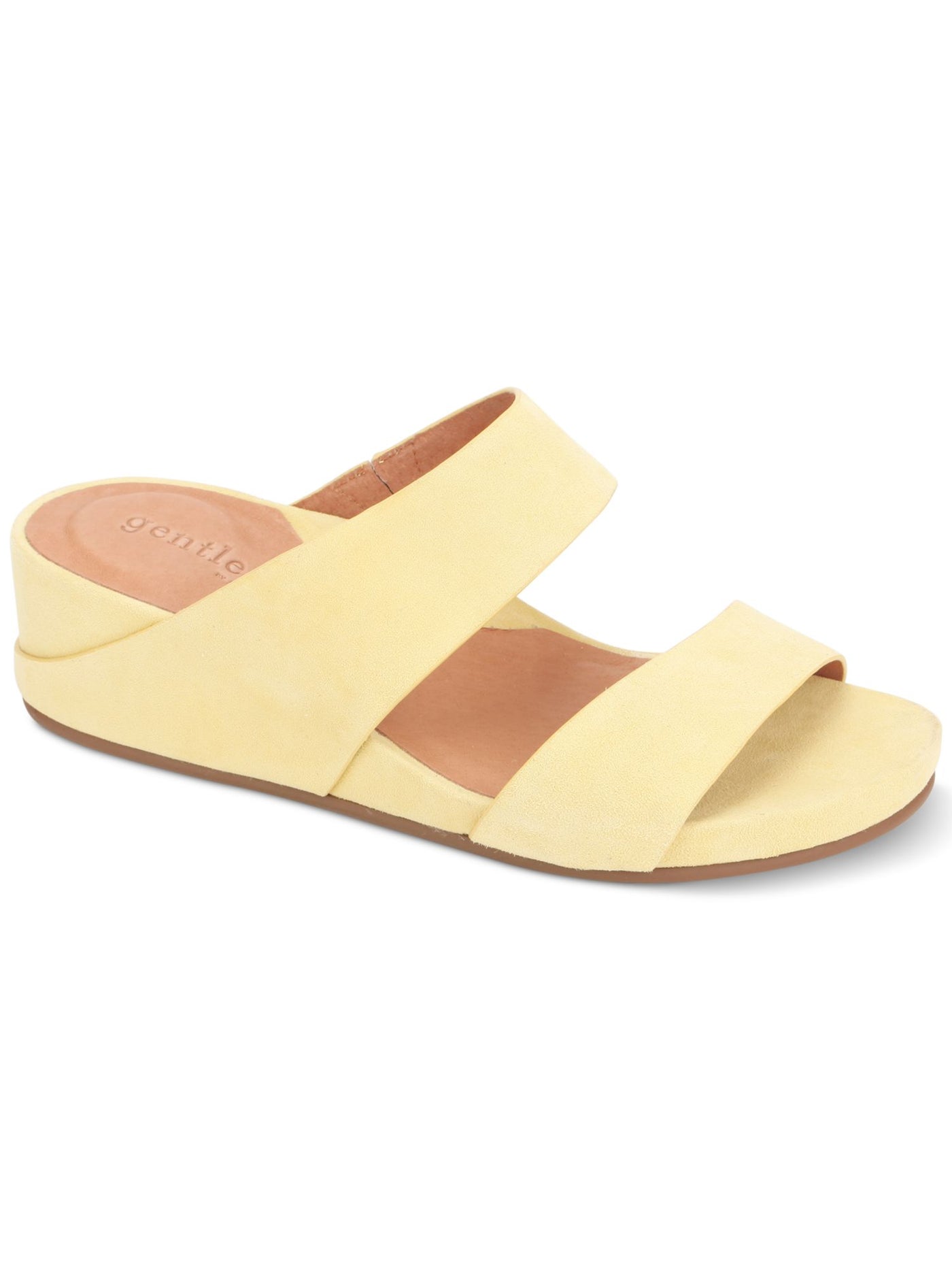 GENTLE SOULS KENNETH COLE Womens Yellow Breathable Comfort Gisele Round Toe Wedge Slip On Leather Slide Sandals Shoes 5.5 M