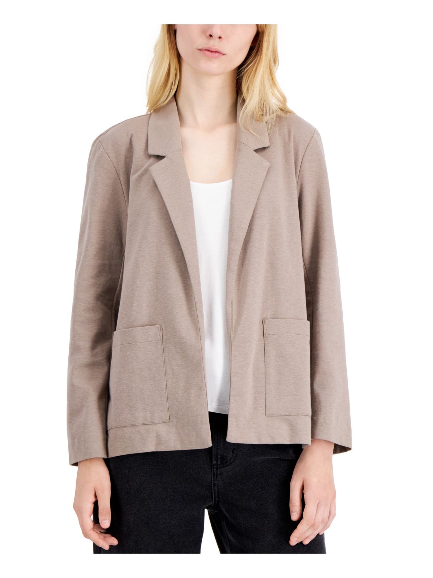 EILEEN FISHER Womens Beige Pocketed Open Front Notched Lapels Heather Blazer Jacket Petites PM