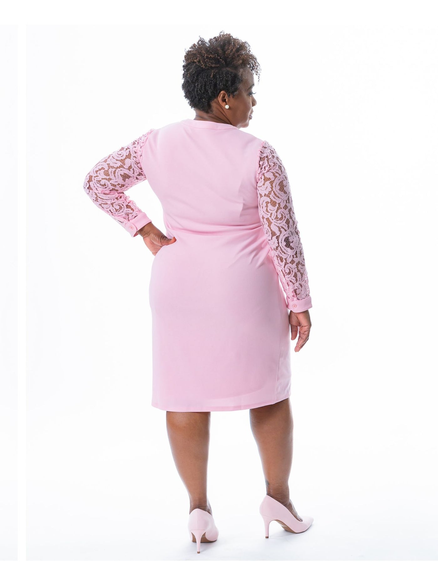 KASPER DRESS Womens Pink Lined Lace Long Sleeve V Neck Knee Length Wear To Work Sheath Dress XXL