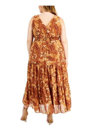 TAYLOR WOMAN Womens Zippered Sleeveless V Neck Tea-Length Shift Dress