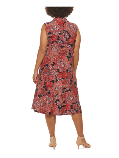 TOMMY HILFIGER Womens Navy Twist Front Paisley Sleeveless V Neck Midi Fit + Flare Dress Plus 22W