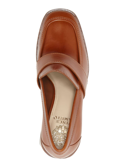 VINCE CAMUTO Womens Brown Pumps Vented Vamp Padded Ezerna Square Toe Stacked Heel Slip On Leather Heeled Loafers 7.5 M