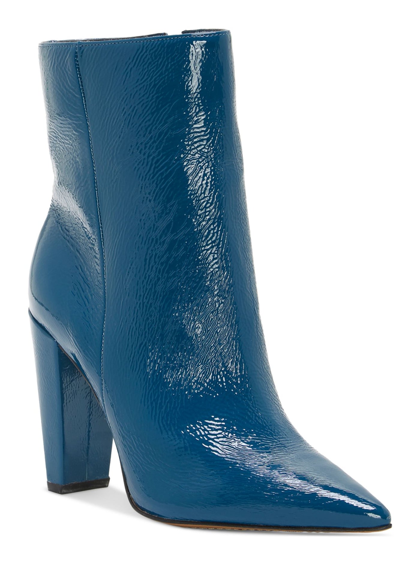 VINCE CAMUTO Womens Blue Padded Membidi Pointed Toe Cone Heel Zip-Up Leather Dress Booties 8 M