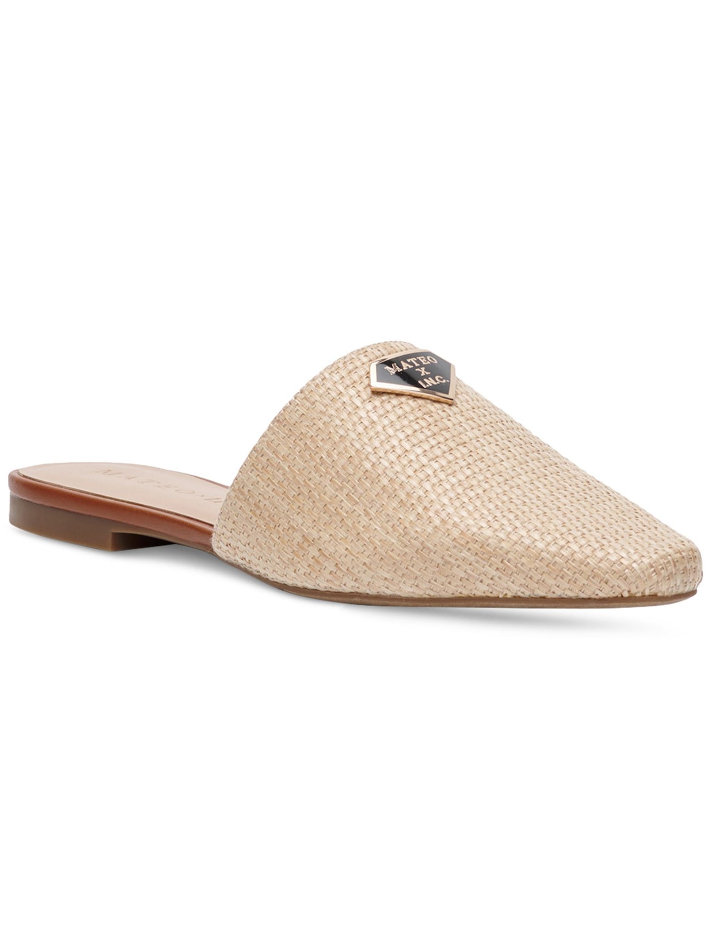 MATEO BY INC Womens Beige Woven Goring The Negril Square Toe Slip On Mules 5 M