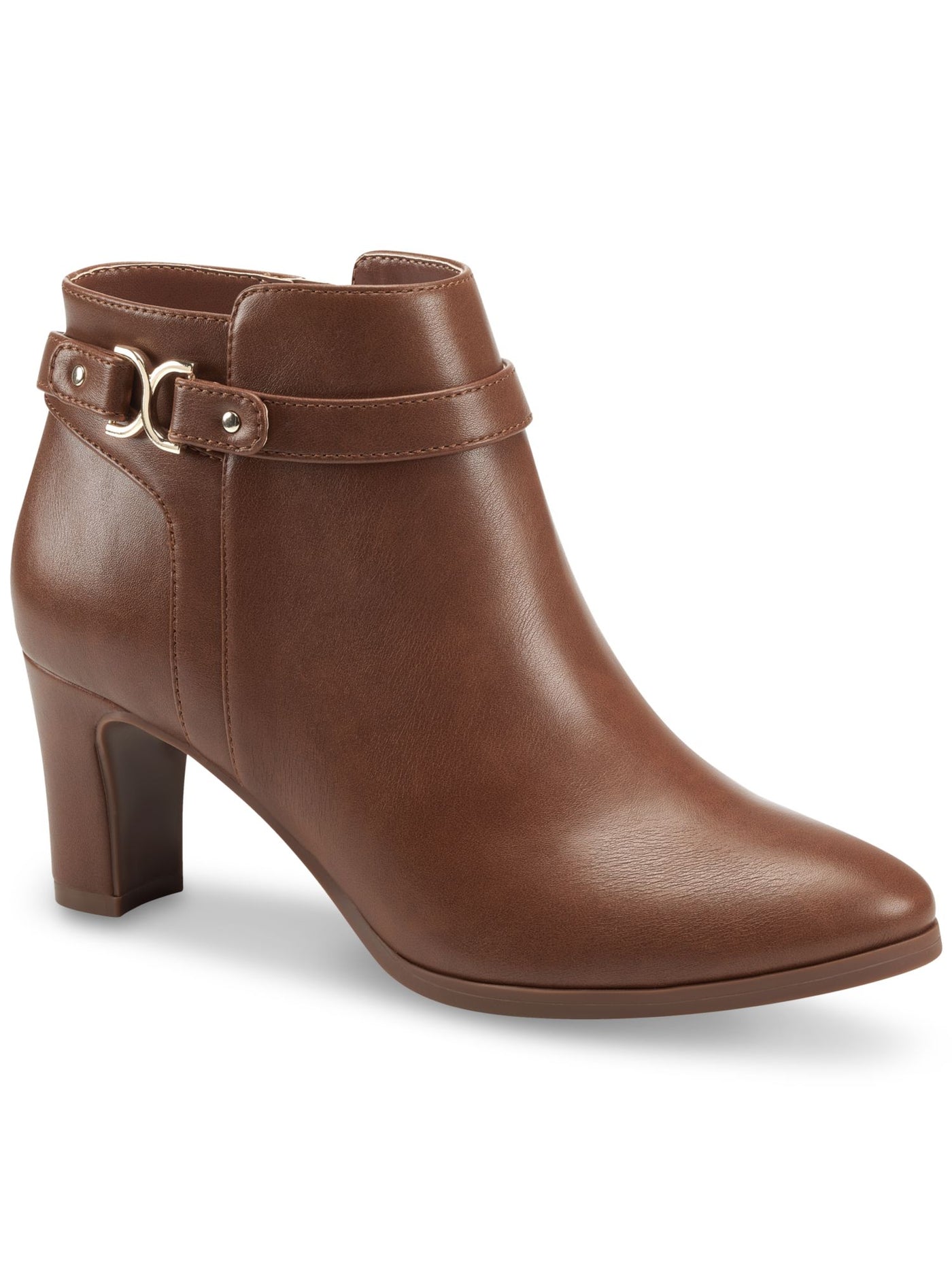 CHARTER CLUB Womens Brown Buckle Accent Comfort Pixxy Almond Toe Block Heel Zip-Up Dress Booties 9.5 M
