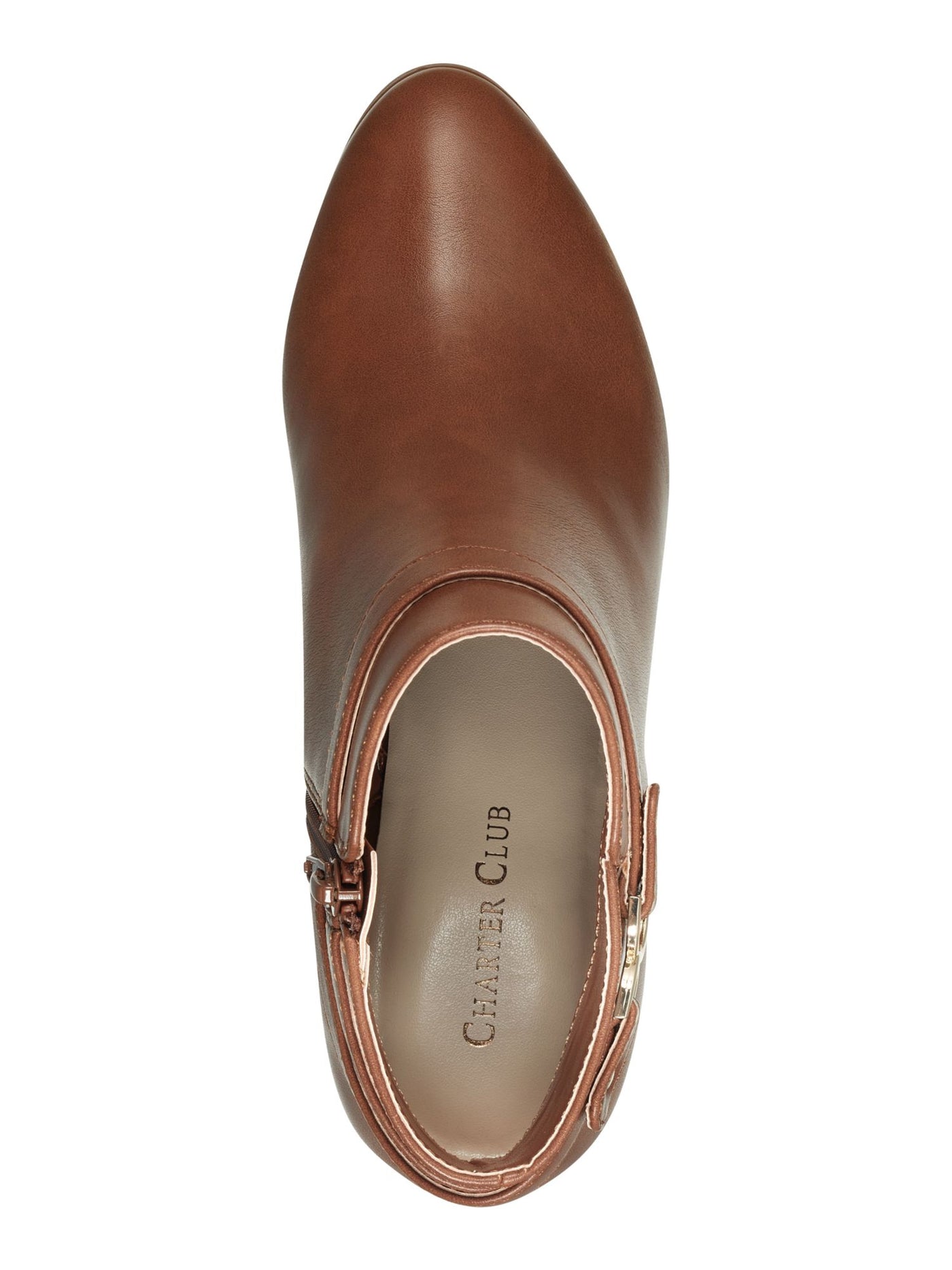 CHARTER CLUB Womens Brown Buckle Accent Comfort Pixxy Almond Toe Block Heel Zip-Up Dress Booties 9.5 M