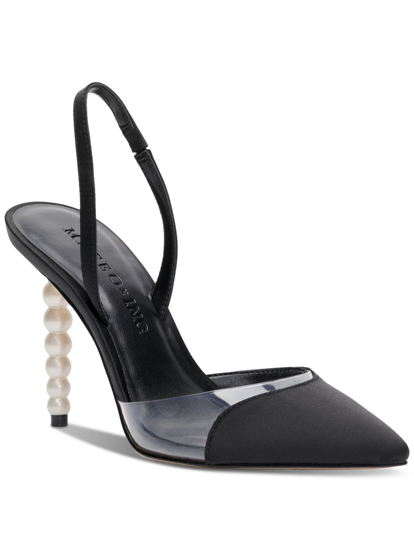 MATEO BY INC Womens Black Mixed Media Goring Padded Antoinette Pointed Toe Sculpted Heel Slip On Dress Slingback 7 M