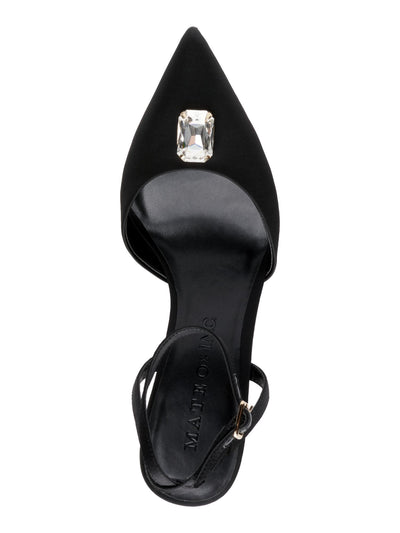 INC Womens Black Ankle Strap Gem Accent Victoria Pointed Toe Stiletto Buckle Slingback 10 M