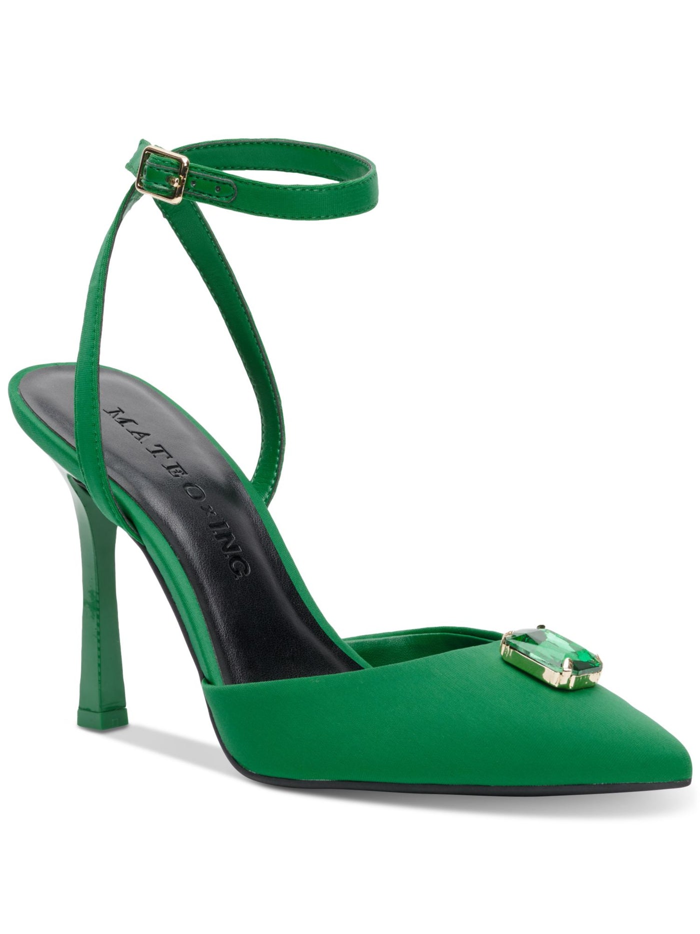 INC Womens Green Ankle Strap Gem Accent Victoria Pointed Toe Stiletto Buckle Slingback 7.5 M