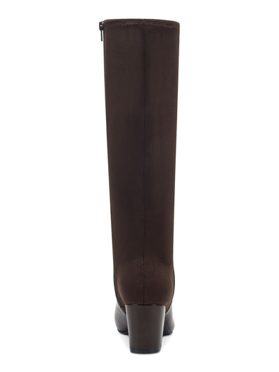 CHARTER CLUB Womens Chocolate Brown Mixed Media Cushioned Sacaria Almond Toe Block Heel Zip-Up Dress Boots 5.5