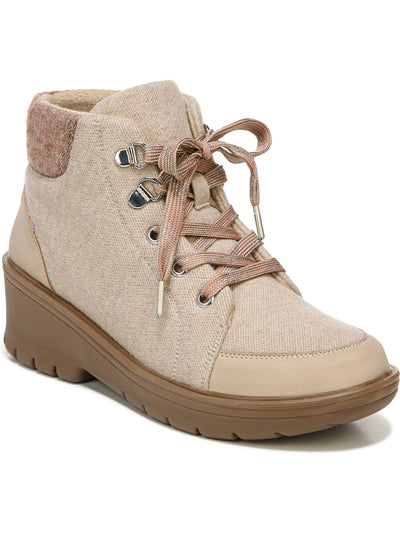 BZEES Womens Beige Lace Up Cushioned Cuff Cushioned Brooklyn Round Toe Wedge Zip-Up Booties 7.5 M