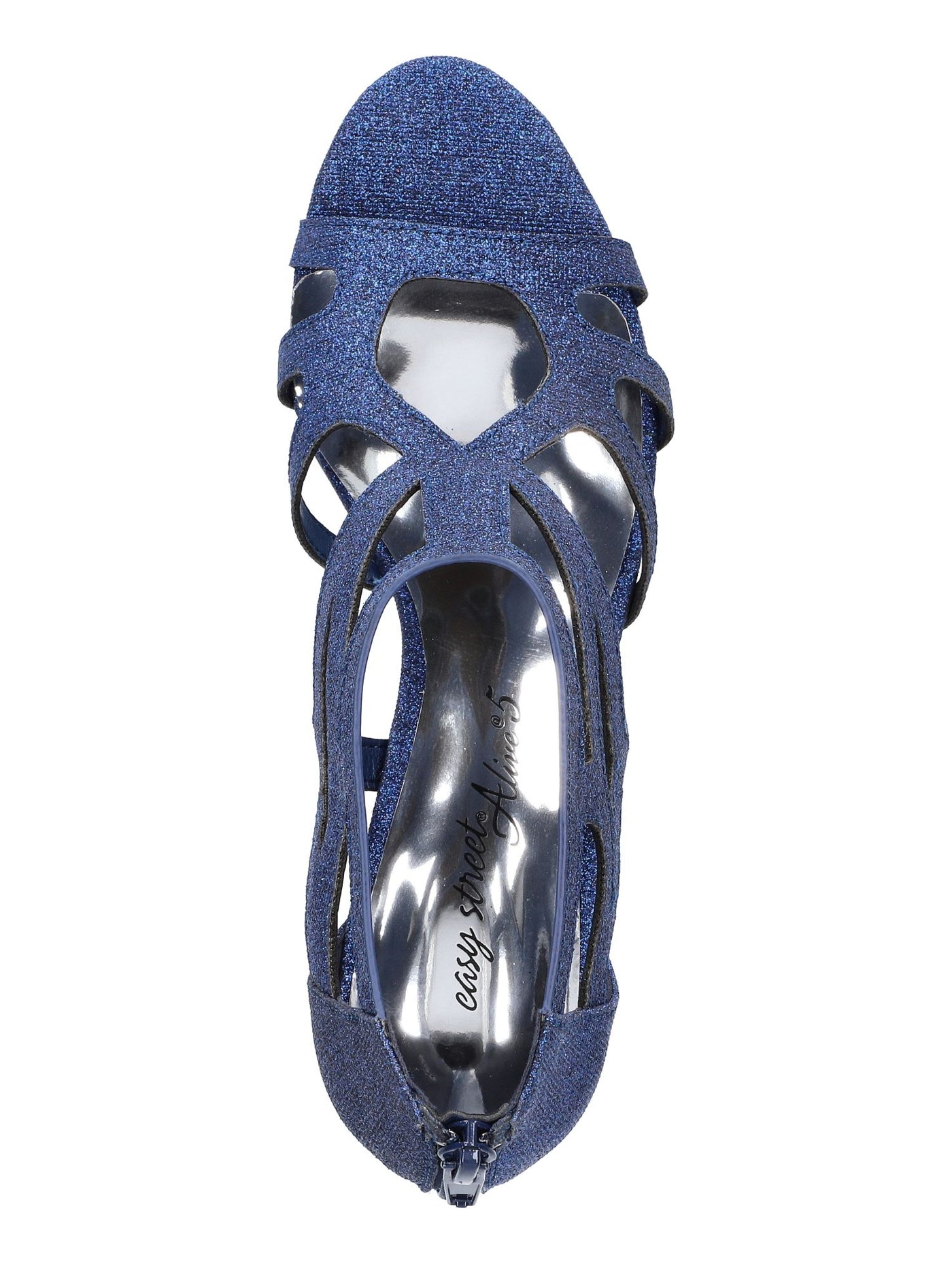 EASY STREET ALIVE AT 5 Womens Blue Strappy Flattery Peep Toe Kitten Heel Zip-Up Dress Sandals Shoes 9.5 N