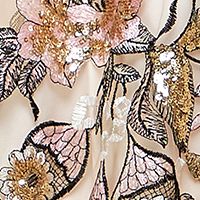 B DARLIN Womens Beige Sequined Zippered Sheer Tulle Zippered Boning Floral Spaghetti Strap Sweetheart Neckline Short Party Fit + Flare Dress