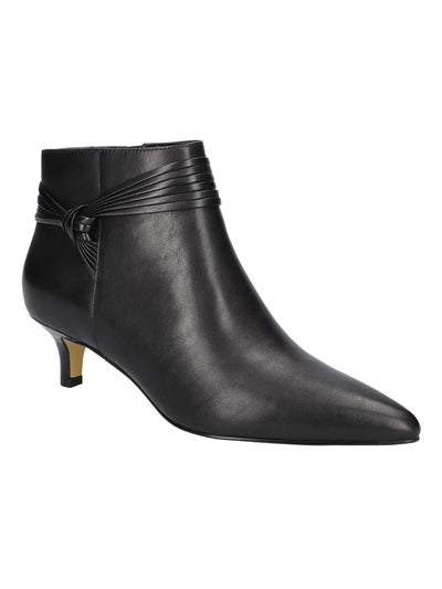 BELLA VITA Womens Black Knotted Ankle Strap Padded Goring Jani Pointed Toe Kitten Heel Zip-Up Leather Dress Booties 9 M