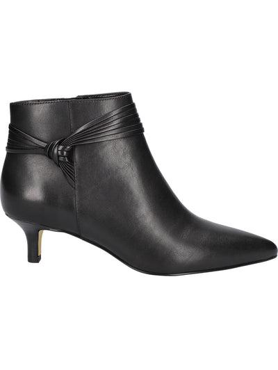 BELLA VITA Womens Black Knotted Ankle Strap Padded Goring Jani Pointed Toe Kitten Heel Zip-Up Leather Dress Booties 9 M