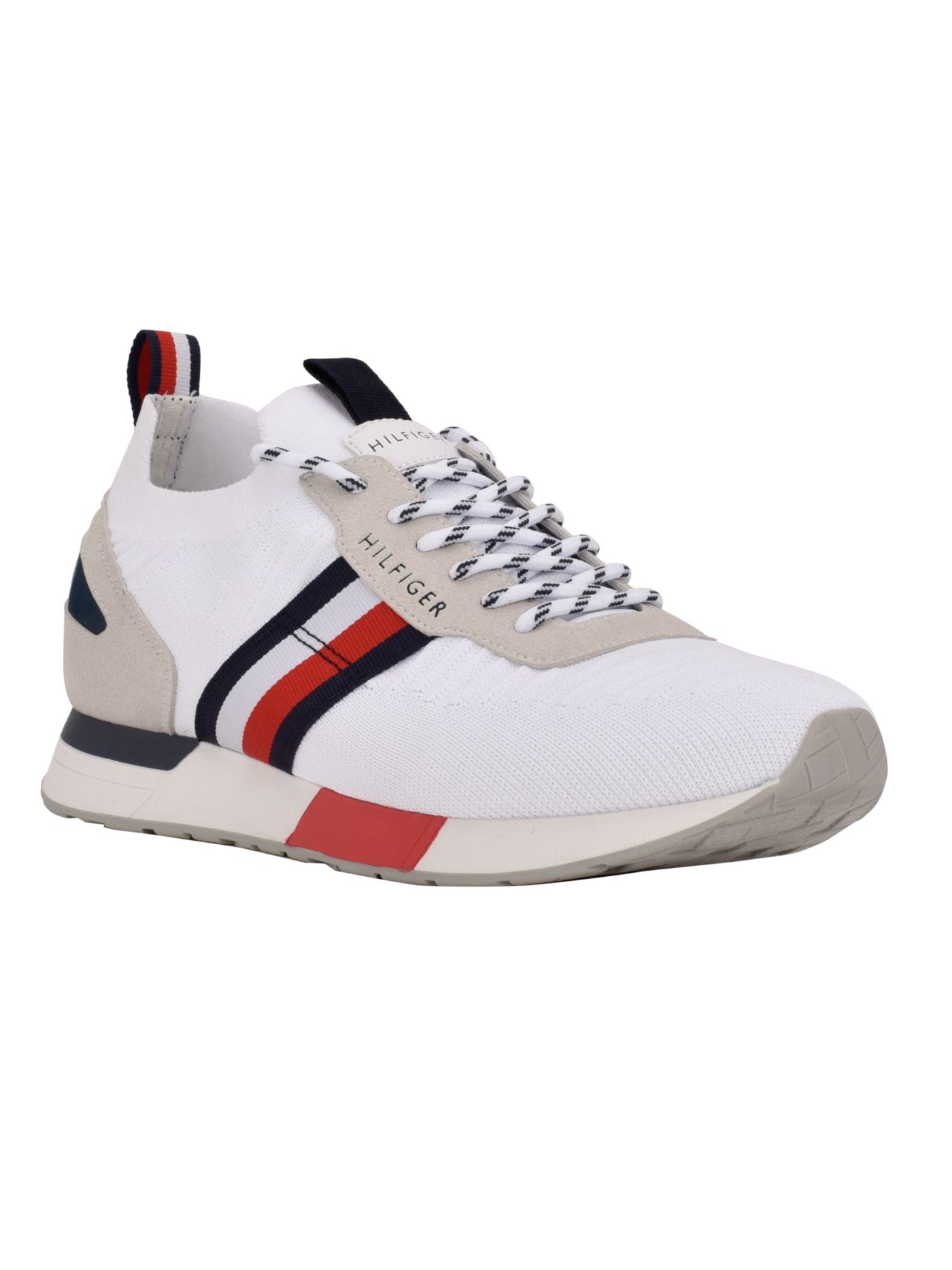 TOMMY HILFIGER Mens White Colorblocked Stripe Dual Pull-Tab Cushioned Stretch Alexie Round Toe Wedge Lace-Up Athletic Running Shoes 13