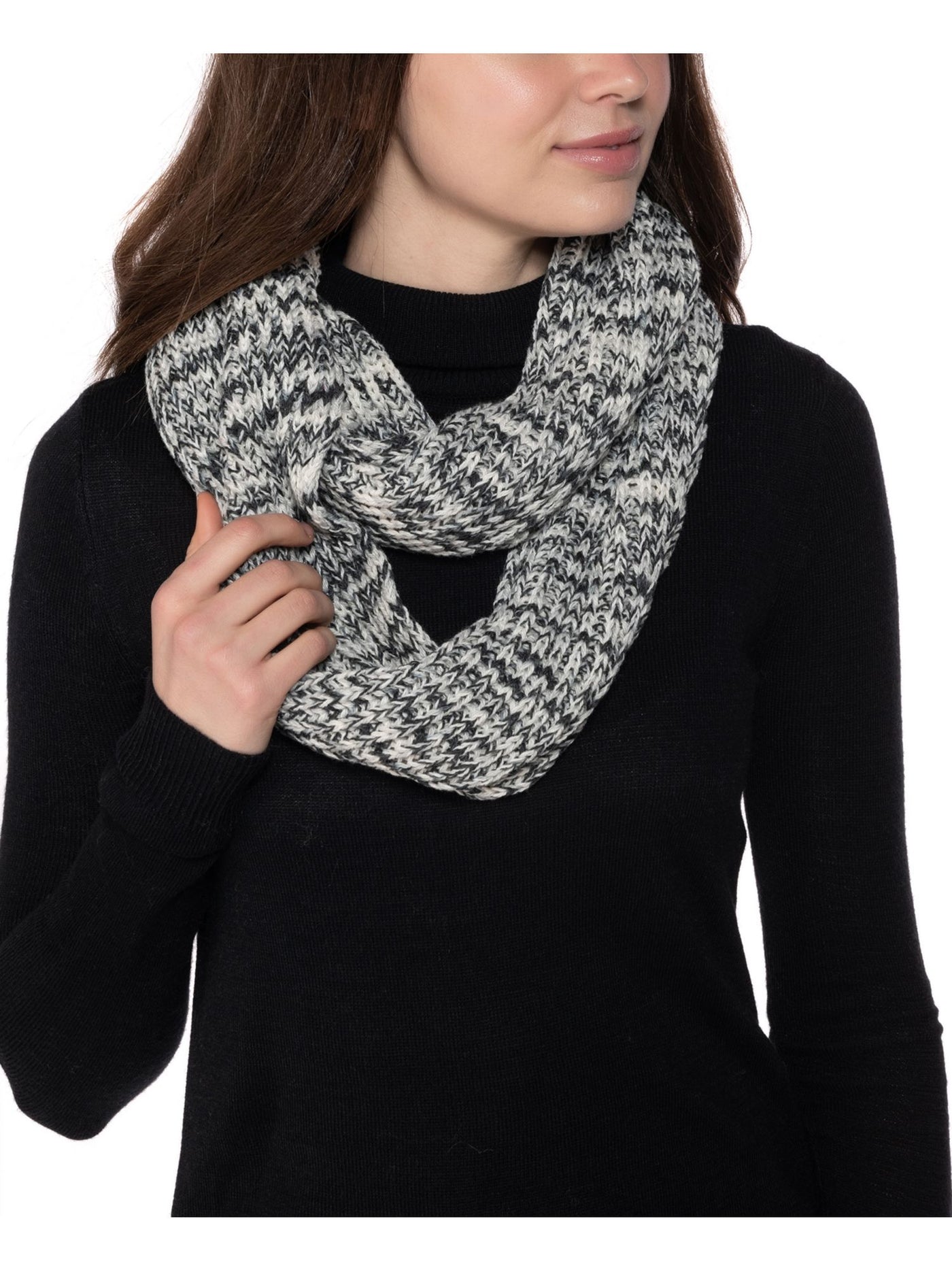 STYLE & COMPANY Womens Black Neutral Space-Dye Ribbed Infinity Scarf
