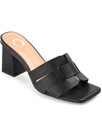 JOURNEE COLLECTION Womens Black Strappy Cushioned Renatta Square Toe Block Heel Slip On Dress Heeled Sandal 8.5 M