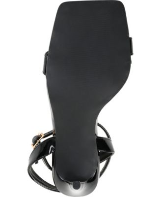 JOURNEE COLLECTION Womens Black Ankle Wrap Padded Dorian Square Toe Stiletto Buckle Dress Heeled