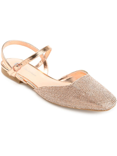 JOURNEE COLLECTION Womens Gold Mixed Media Rhinestone Square Ankle Strap Metallic Nysha Almond Toe Buckle Dress Flats Shoes 9.5