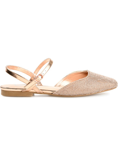 JOURNEE COLLECTION Womens Gold Mixed Media Rhinestone Square Ankle Strap Metallic Nysha Almond Toe Buckle Dress Flats Shoes 9.5