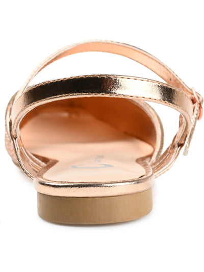 JOURNEE COLLECTION Womens Gold Mixed Media Rhinestone Square Ankle Strap Metallic Nysha Almond Toe Buckle Dress Flats Shoes 9.5