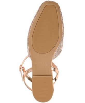 JOURNEE COLLECTION Womens Gold Mixed Media Rhinestone Square Ankle Strap Metallic Nysha Almond Toe Buckle Dress Flats Shoes
