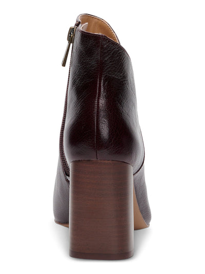 JESSICA SIMPSON Womens Brown V-Notch Abrina Pointed Toe Stacked Heel Zip-Up Leather Booties 8 M